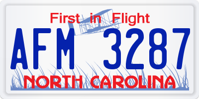 NC license plate AFM3287