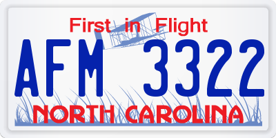 NC license plate AFM3322