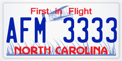 NC license plate AFM3333