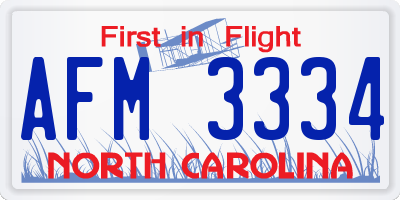 NC license plate AFM3334