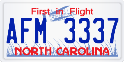 NC license plate AFM3337