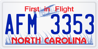 NC license plate AFM3353