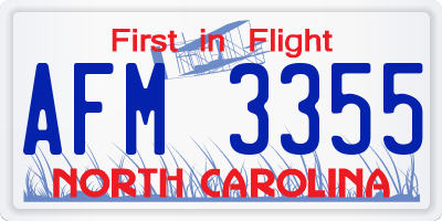 NC license plate AFM3355