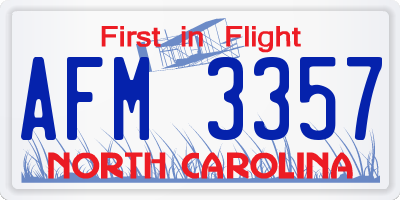NC license plate AFM3357