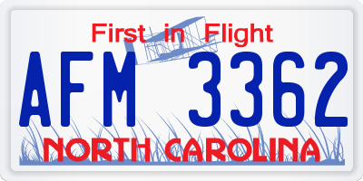NC license plate AFM3362