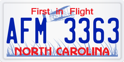 NC license plate AFM3363