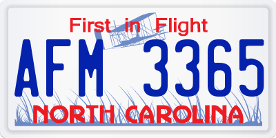 NC license plate AFM3365