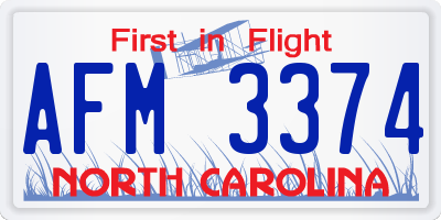 NC license plate AFM3374