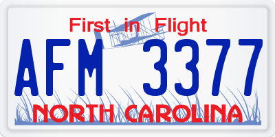 NC license plate AFM3377