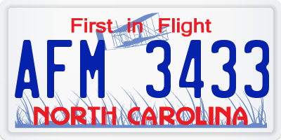 NC license plate AFM3433