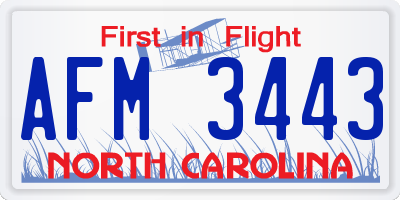 NC license plate AFM3443