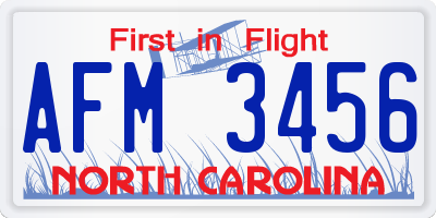 NC license plate AFM3456