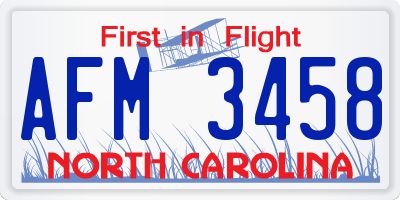 NC license plate AFM3458