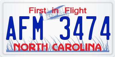 NC license plate AFM3474