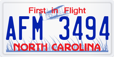 NC license plate AFM3494