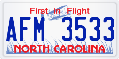NC license plate AFM3533