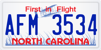 NC license plate AFM3534