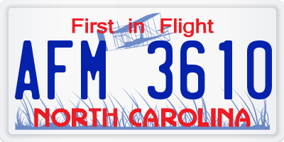 NC license plate AFM3610