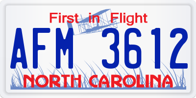NC license plate AFM3612