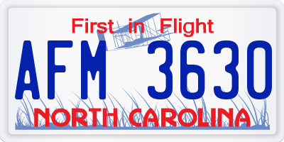 NC license plate AFM3630