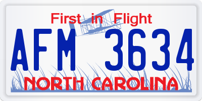 NC license plate AFM3634
