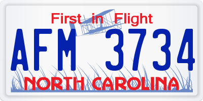 NC license plate AFM3734