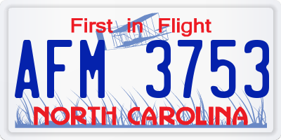 NC license plate AFM3753