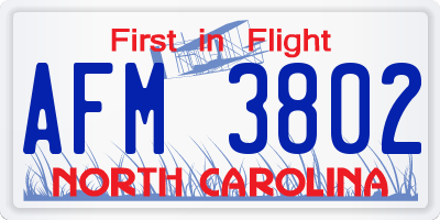 NC license plate AFM3802