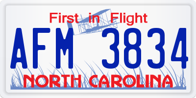 NC license plate AFM3834