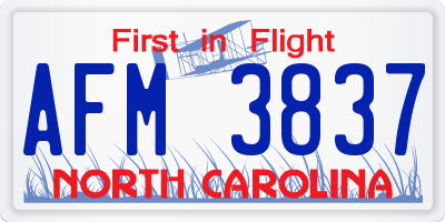 NC license plate AFM3837