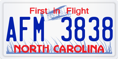 NC license plate AFM3838