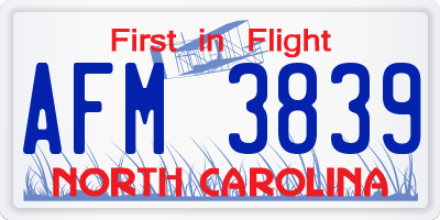 NC license plate AFM3839
