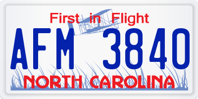 NC license plate AFM3840