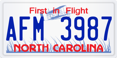 NC license plate AFM3987