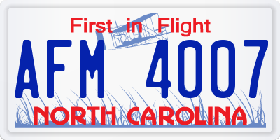 NC license plate AFM4007