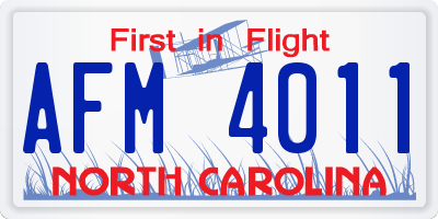 NC license plate AFM4011