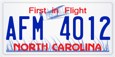 NC license plate AFM4012