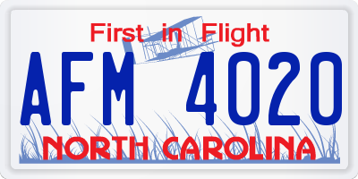 NC license plate AFM4020
