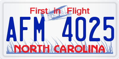 NC license plate AFM4025