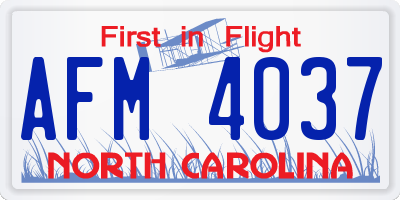 NC license plate AFM4037