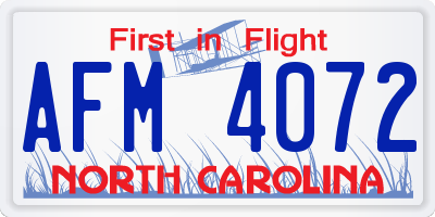 NC license plate AFM4072