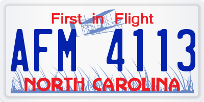 NC license plate AFM4113
