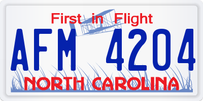 NC license plate AFM4204