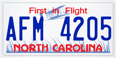 NC license plate AFM4205