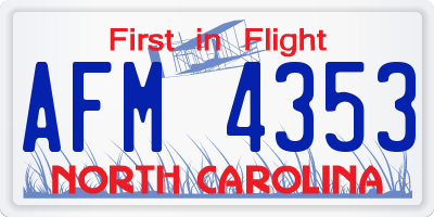 NC license plate AFM4353