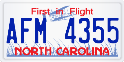 NC license plate AFM4355