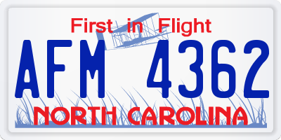 NC license plate AFM4362