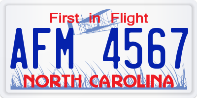 NC license plate AFM4567