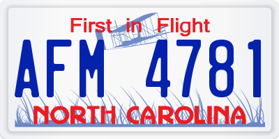 NC license plate AFM4781