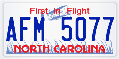 NC license plate AFM5077